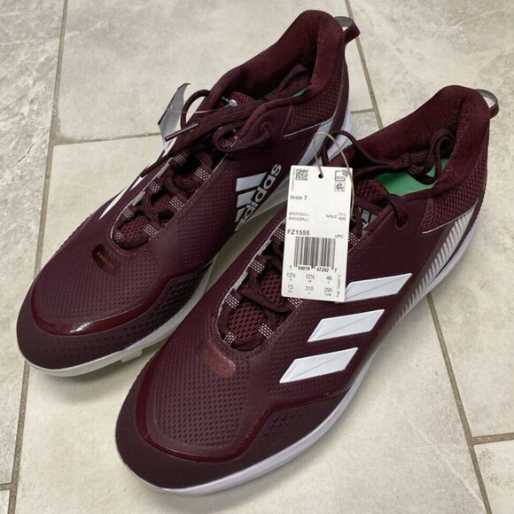 Adidas Icon 7 Metal Baseball Cleats Mens Size 13 Burgundy Red White FZ1555 New - Picture 1 of 11
